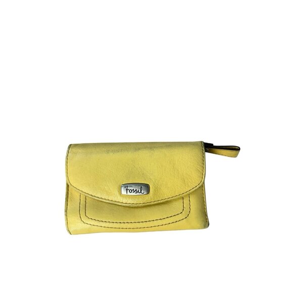 FOSSIL Women's Hanover Yellow  Genuine Leather Wallet - Picture 1 of 13